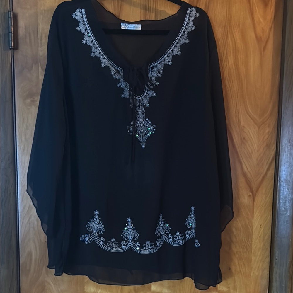 Black Sheer Tunic with Silver Embroidery